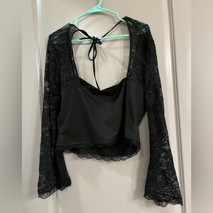 SHEIN Black Lace Long Sleeve Top